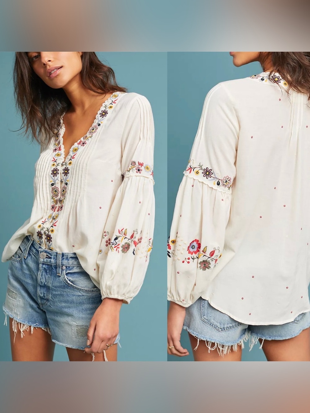 Anthropologie Vanessa Virginia Carthage Embroidered Peasant Top XS